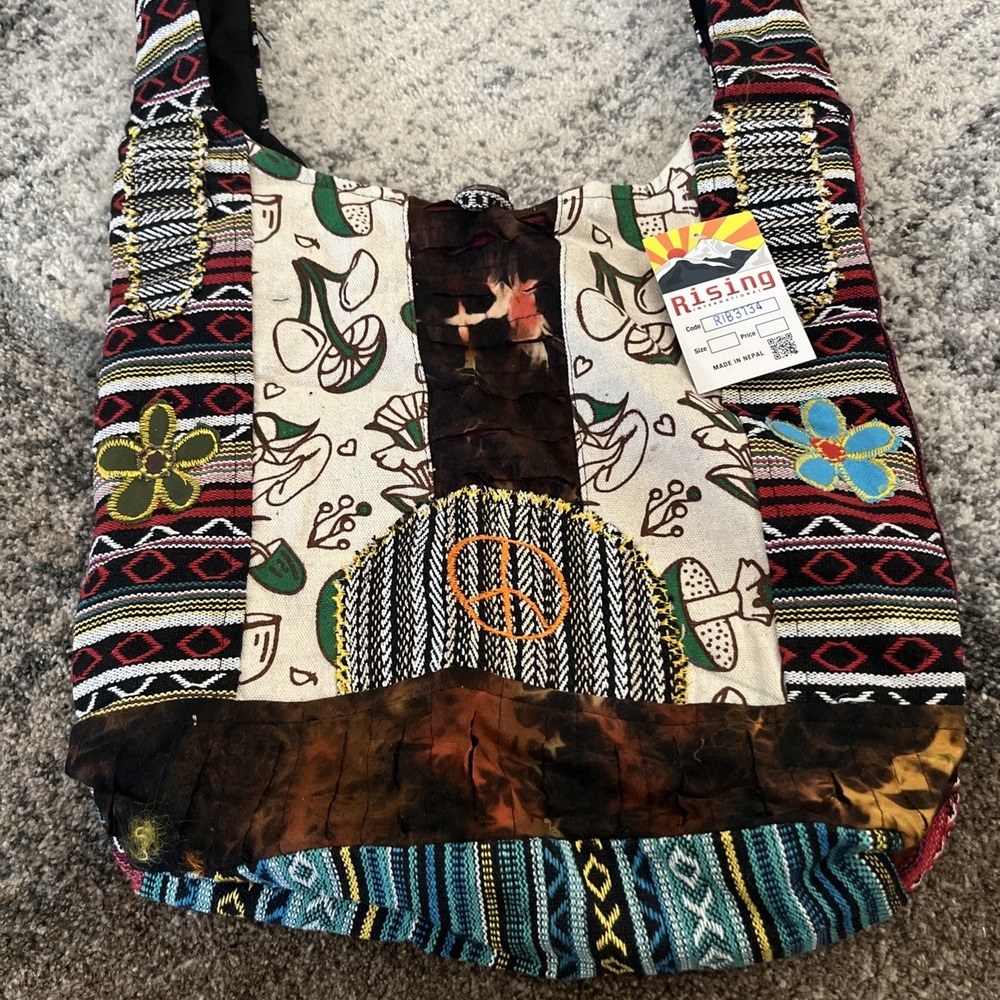 Rising International Embroidered Floral Crossbody Bag Hobo Hippie Boho NWT
